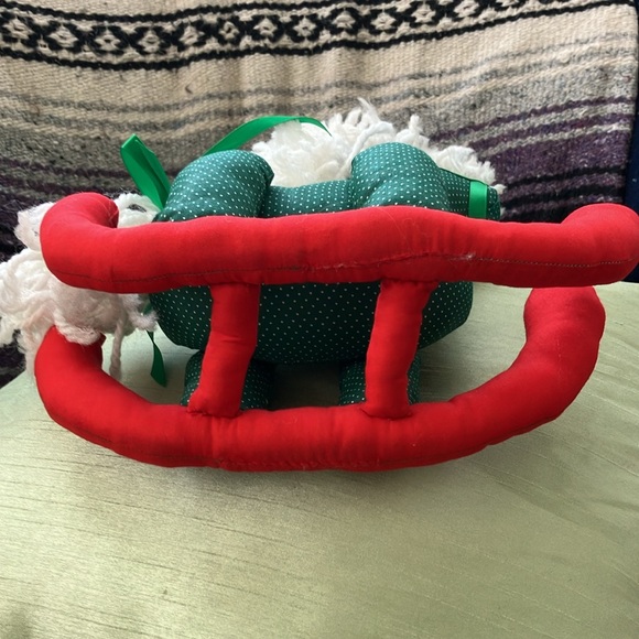 VINTAGE HOBBYHORSE HANDCRAFTED GREEN DOTTED SWISS WHITE MANE RED ROCKERS 12”tall - Picture 8 of 8